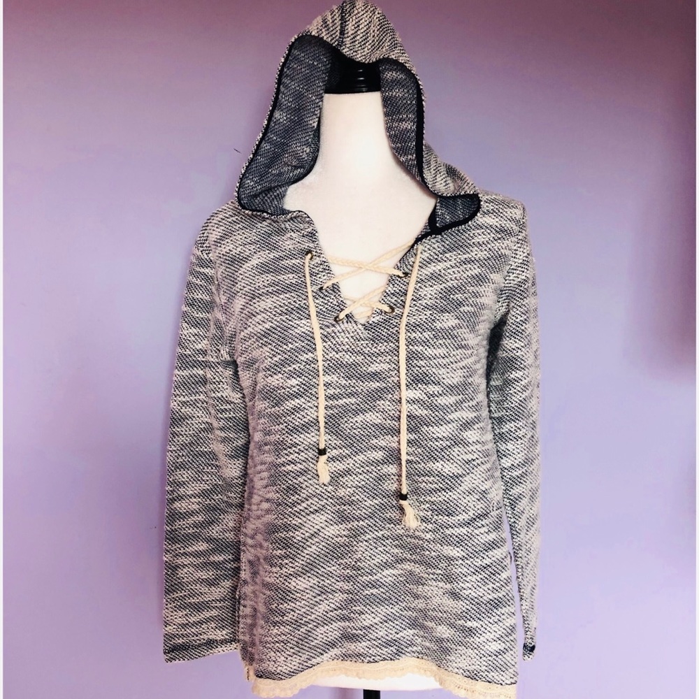 American rag heather grey lace up hoodie